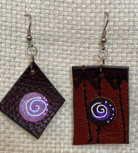 Leather Earrings  -  Length of longest side  2-1/2 inches