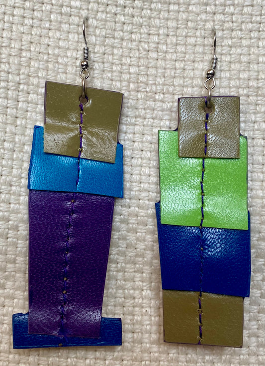 Leather Earrings  -  Length of longest side  3-1/2 inches