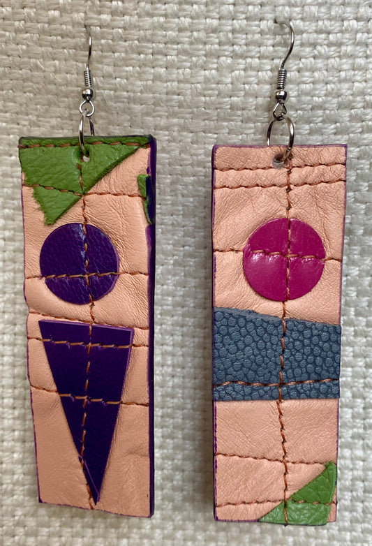 Leather Earrings  -  Length of longest side  4  inches